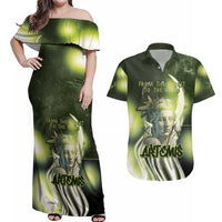Ancient Greek Artemis Couples Matching Off Shoulder Maxi Dress and Hawaiian Shirt Goddess Of The Moon - Wonder Print Shop