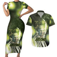 Ancient Greek Artemis Couples Matching Short Sleeve Bodycon Dress and Hawaiian Shirt Goddess Of The Moon - Wonder Print Shop