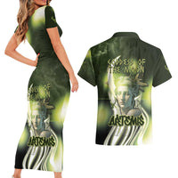 Ancient Greek Artemis Couples Matching Short Sleeve Bodycon Dress and Hawaiian Shirt Goddess Of The Moon - Wonder Print Shop