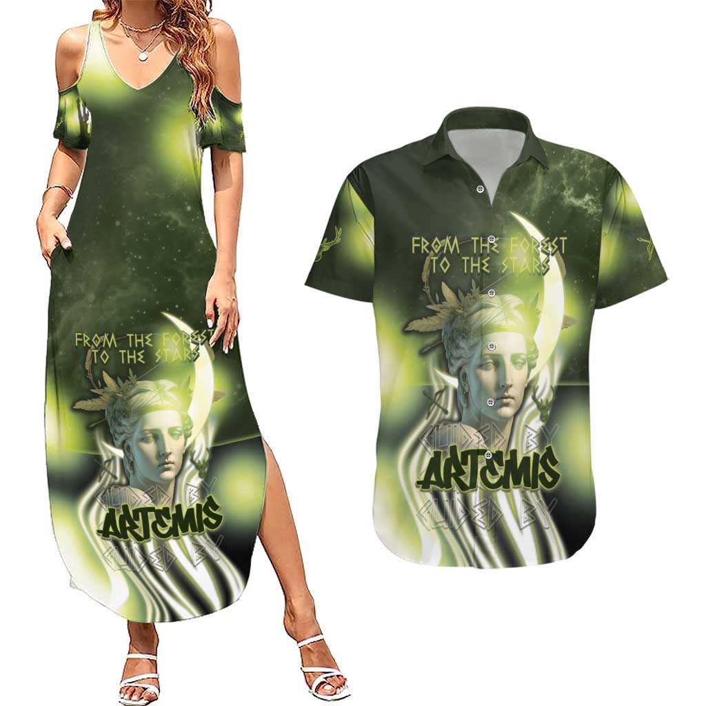Ancient Greek Artemis Couples Matching Summer Maxi Dress and Hawaiian Shirt Goddess Of The Moon - Wonder Print Shop
