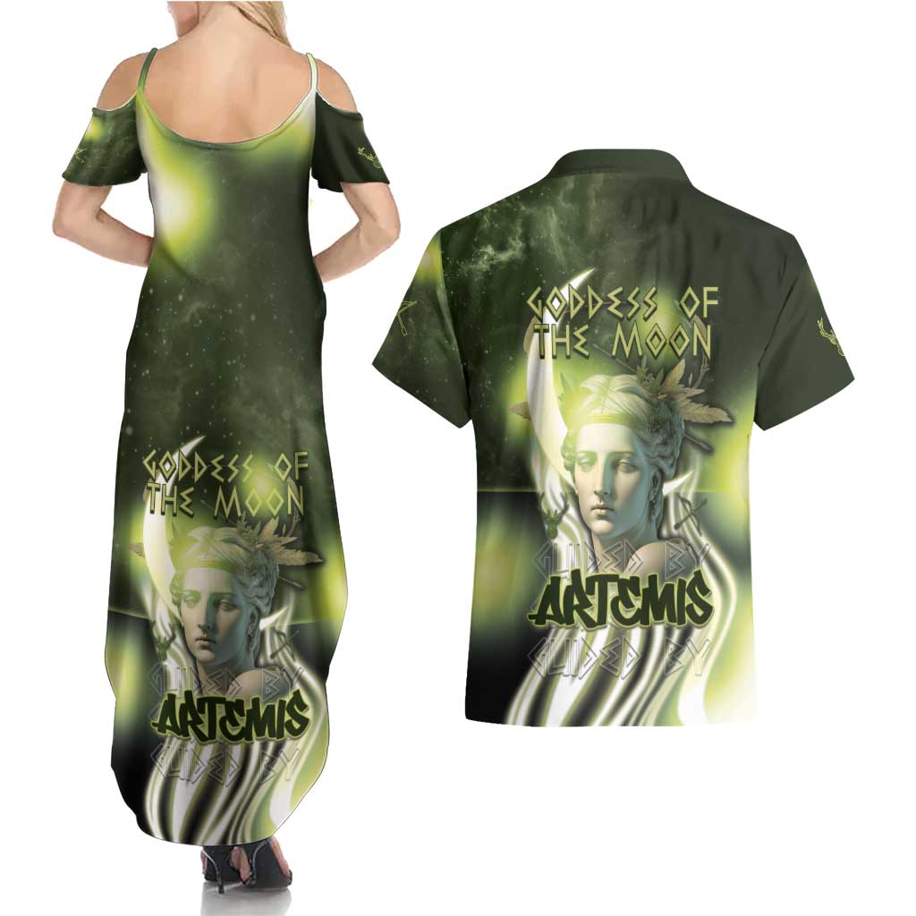 Ancient Greek Artemis Couples Matching Summer Maxi Dress and Hawaiian Shirt Goddess Of The Moon - Wonder Print Shop