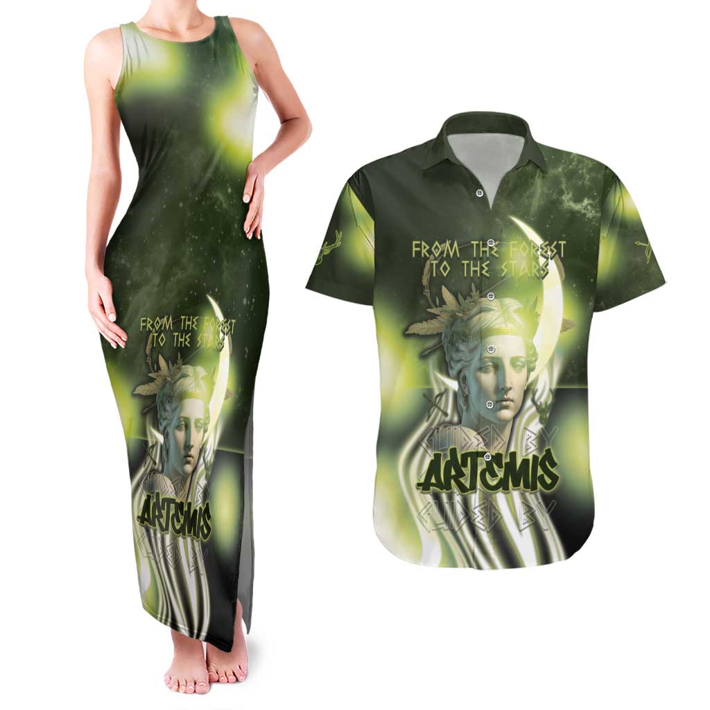 Ancient Greek Artemis Couples Matching Tank Maxi Dress and Hawaiian Shirt Goddess Of The Moon - Wonder Print Shop