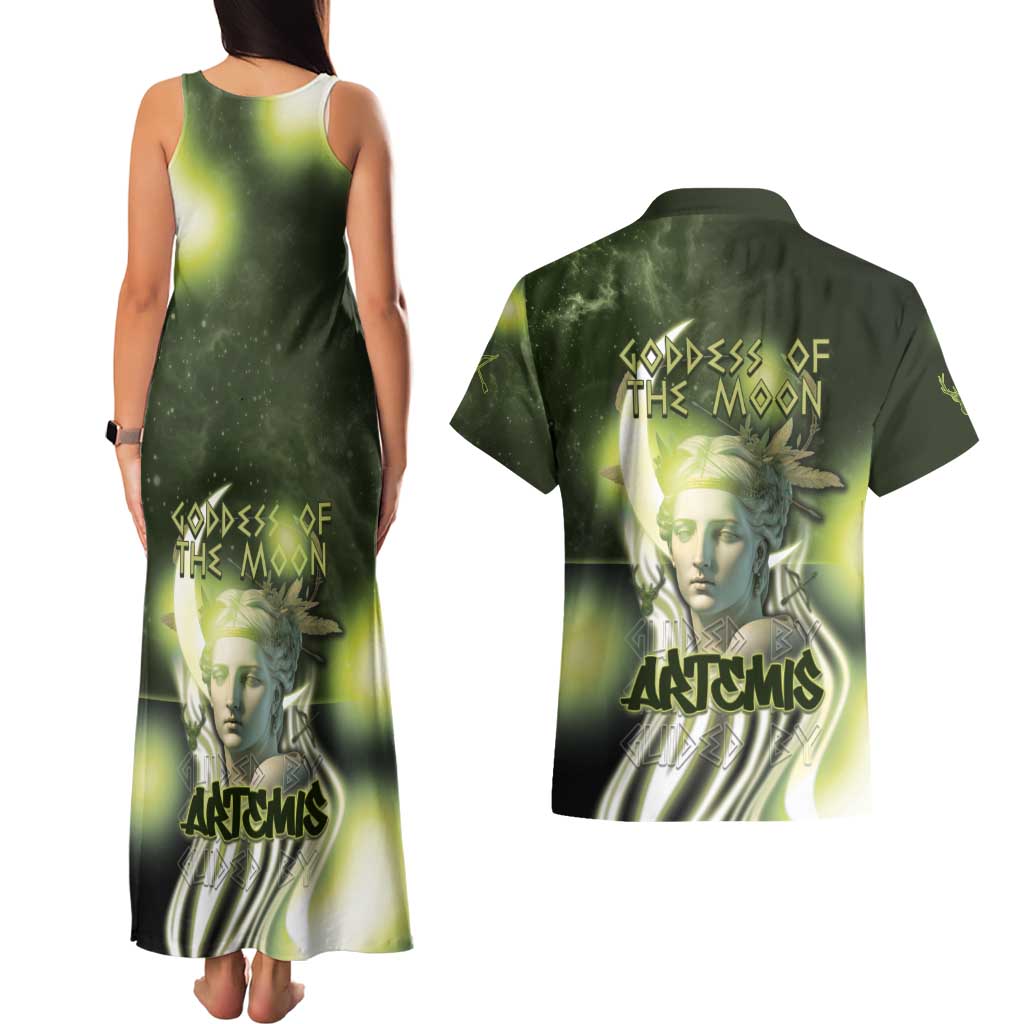 Ancient Greek Artemis Couples Matching Tank Maxi Dress and Hawaiian Shirt Goddess Of The Moon - Wonder Print Shop