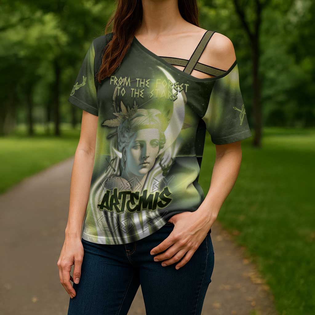 Ancient Greek Artemis Cross Shoulder Shirt Goddess Of The Moon - Wonder Print Shop