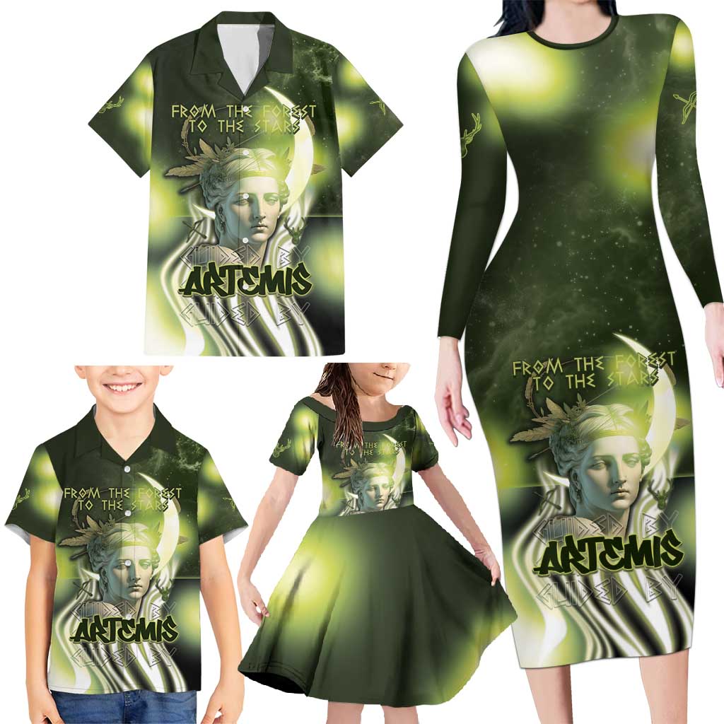 Ancient Greek Artemis Family Matching Long Sleeve Bodycon Dress and Hawaiian Shirt Goddess Of The Moon - Wonder Print Shop