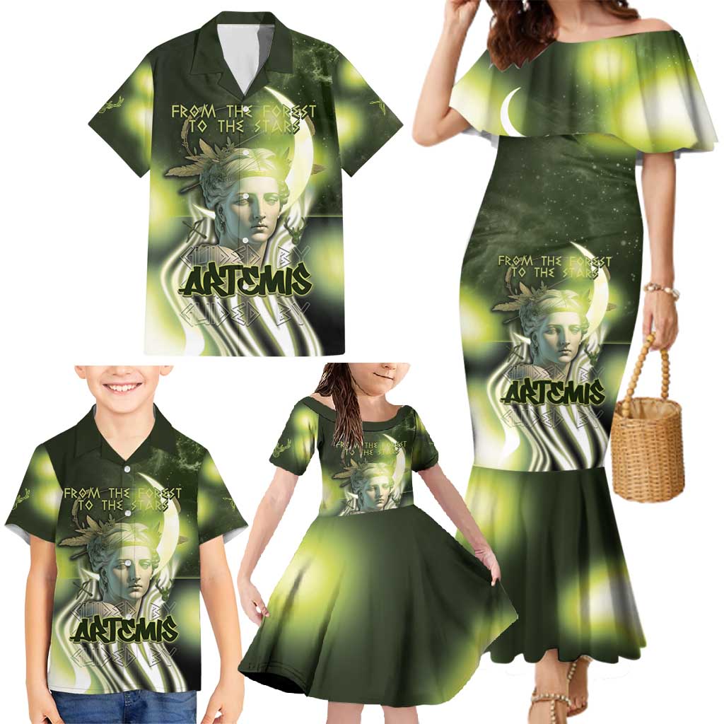 Ancient Greek Artemis Family Matching Mermaid Dress and Hawaiian Shirt Goddess Of The Moon - Wonder Print Shop