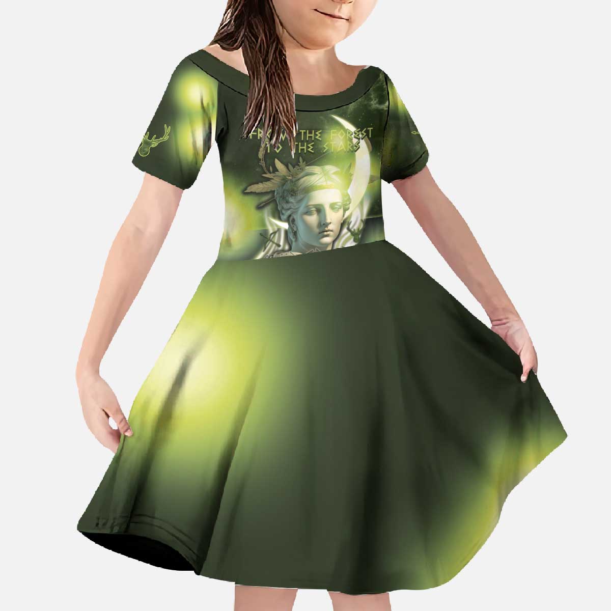 Ancient Greek Artemis Family Matching Off The Shoulder Long Sleeve Dress and Hawaiian Shirt Goddess Of The Moon - Wonder Print Shop