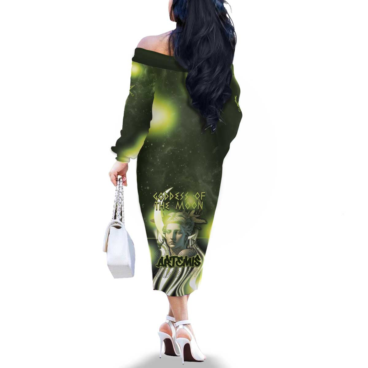 Ancient Greek Artemis Family Matching Off The Shoulder Long Sleeve Dress and Hawaiian Shirt Goddess Of The Moon - Wonder Print Shop