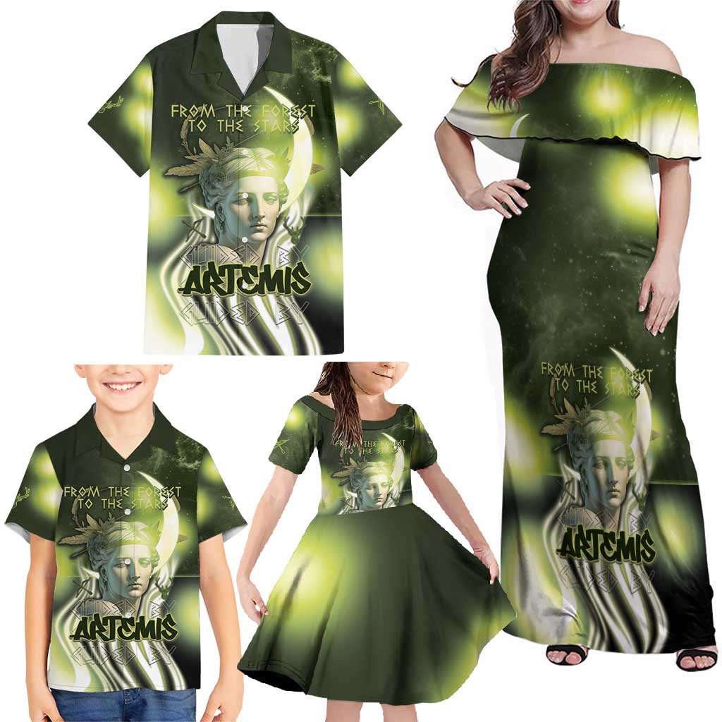 Ancient Greek Artemis Family Matching Off Shoulder Maxi Dress and Hawaiian Shirt Goddess Of The Moon - Wonder Print Shop