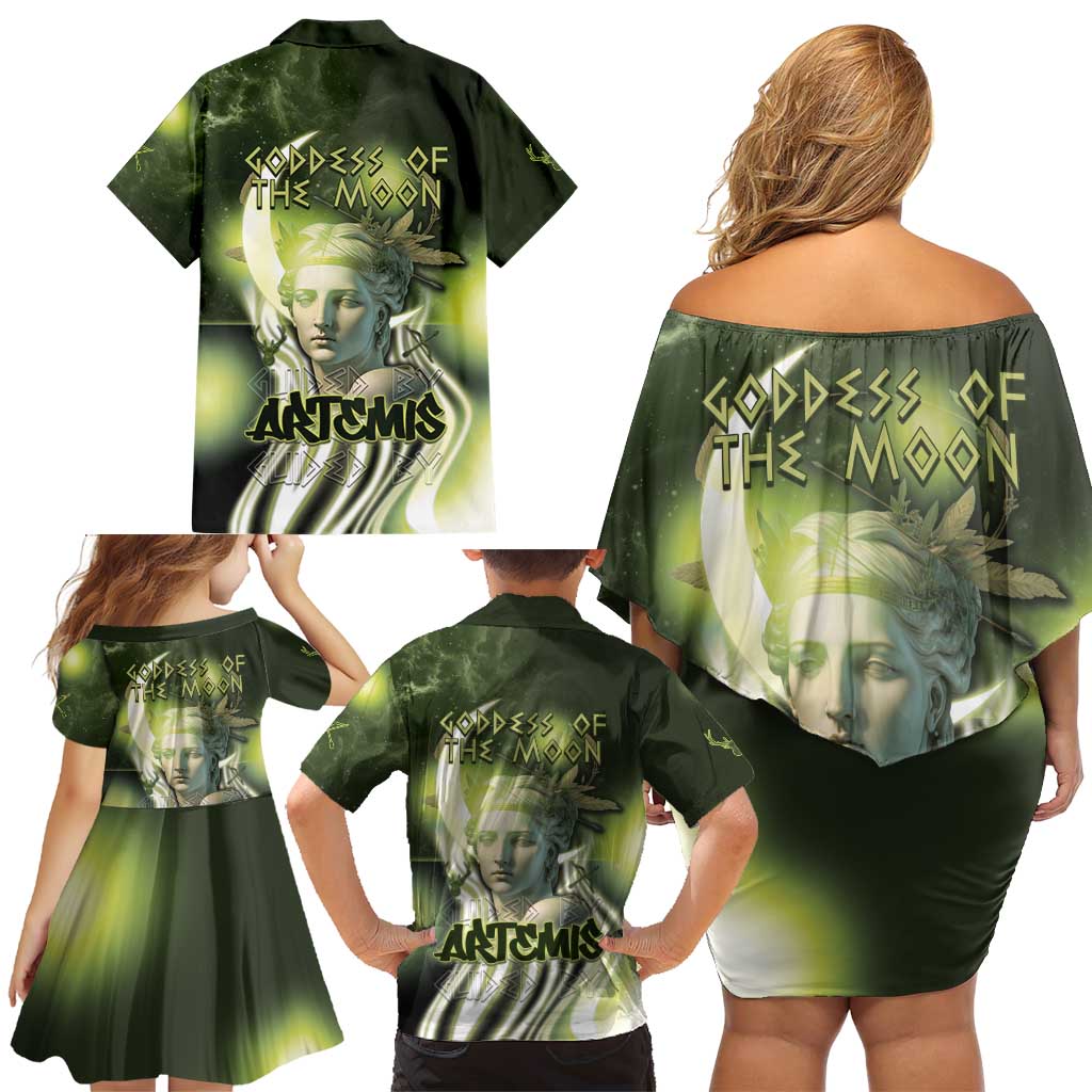 Ancient Greek Artemis Family Matching Off Shoulder Short Dress and Hawaiian Shirt Goddess Of The Moon - Wonder Print Shop