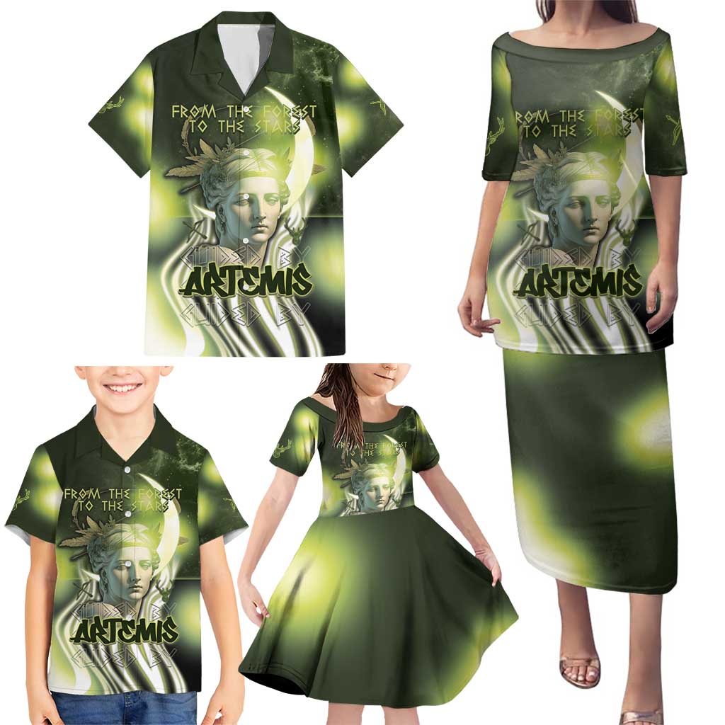 Ancient Greek Artemis Family Matching Puletasi and Hawaiian Shirt Goddess Of The Moon - Wonder Print Shop