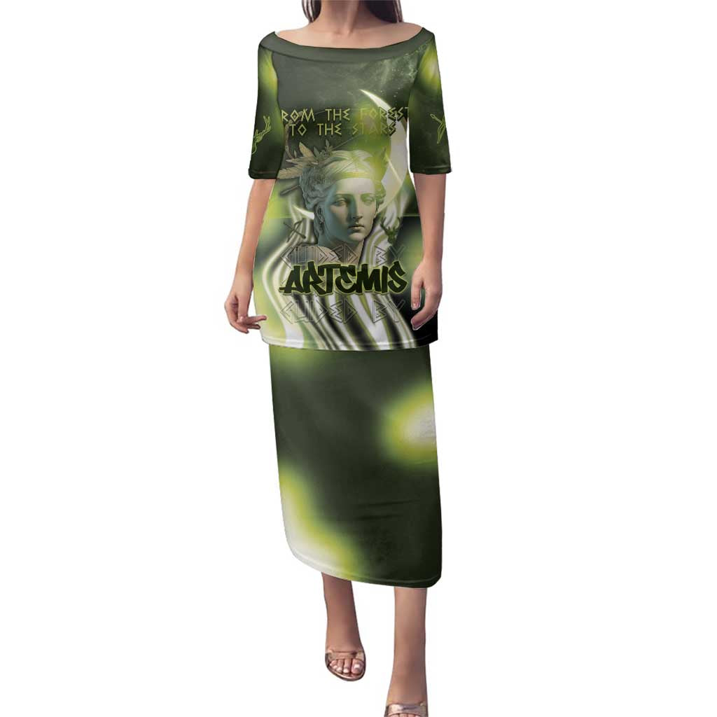 Ancient Greek Artemis Family Matching Puletasi and Hawaiian Shirt Goddess Of The Moon - Wonder Print Shop