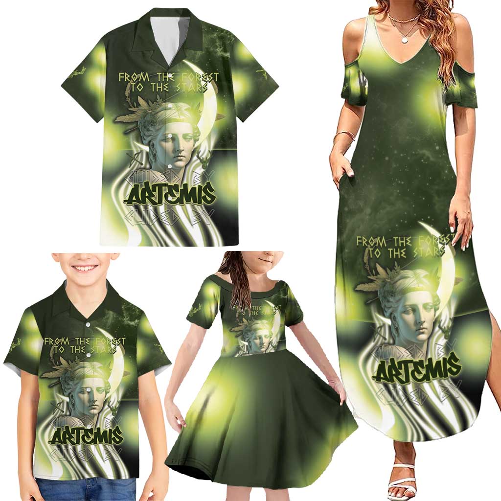 Ancient Greek Artemis Family Matching Summer Maxi Dress and Hawaiian Shirt Goddess Of The Moon - Wonder Print Shop