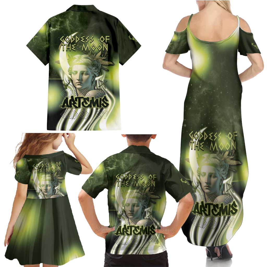Ancient Greek Artemis Family Matching Summer Maxi Dress and Hawaiian Shirt Goddess Of The Moon - Wonder Print Shop