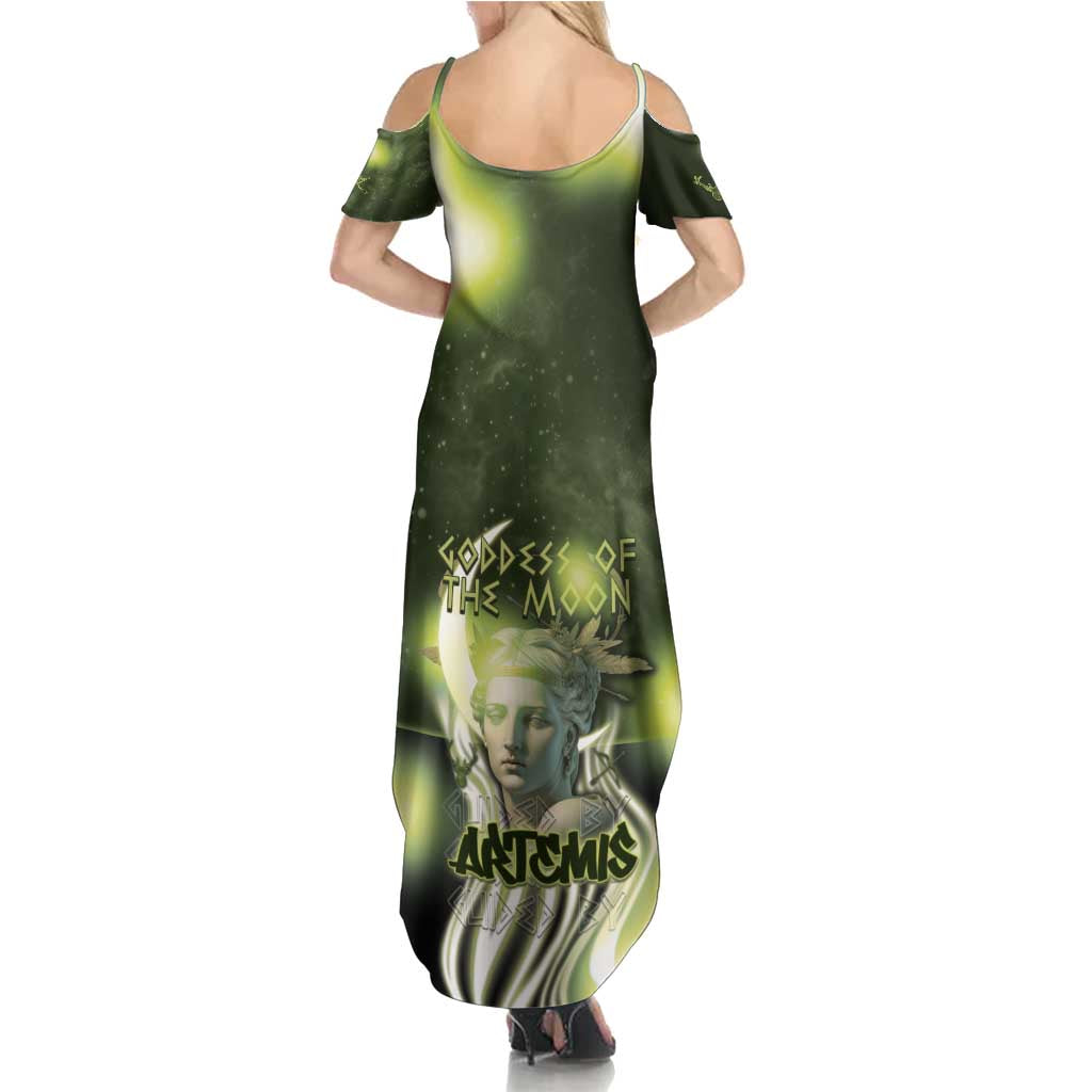 Ancient Greek Artemis Family Matching Summer Maxi Dress and Hawaiian Shirt Goddess Of The Moon - Wonder Print Shop
