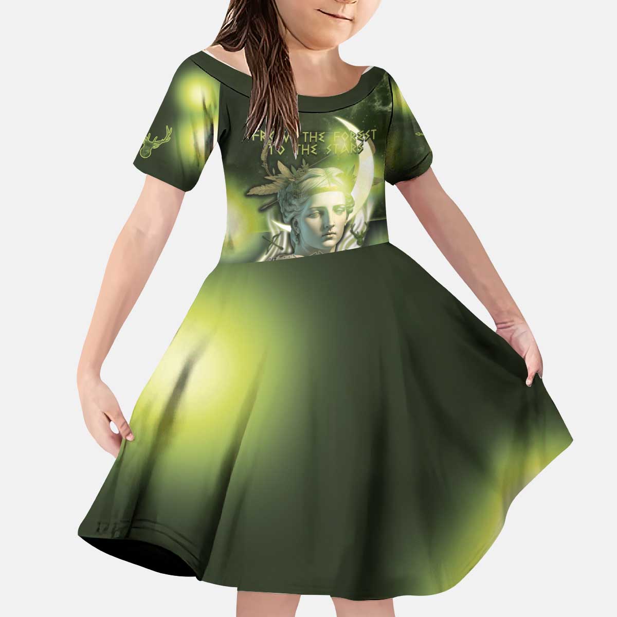 Ancient Greek Artemis Kid Short Sleeve Dress Goddess Of The Moon - Wonder Print Shop