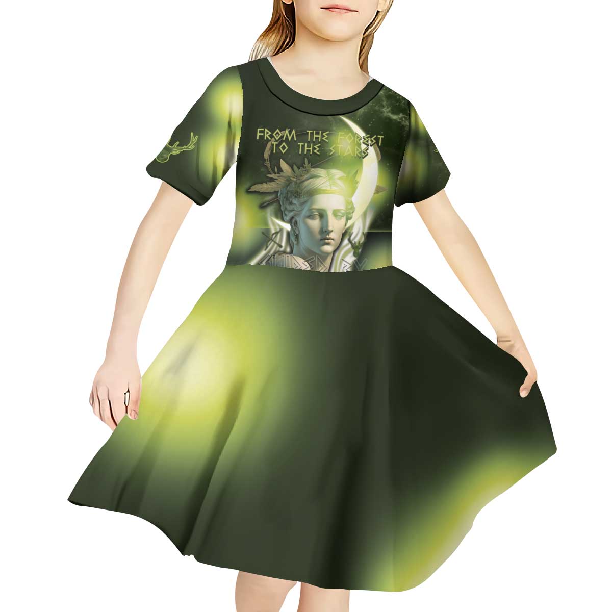 Ancient Greek Artemis Kid Short Sleeve Dress Goddess Of The Moon - Wonder Print Shop