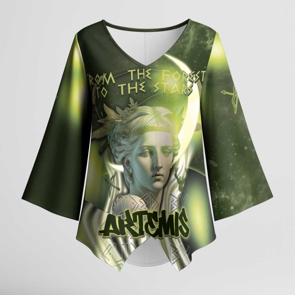 Ancient Greek Artemis Kimono Sleeve Blouse Goddess Of The Moon - Wonder Print Shop
