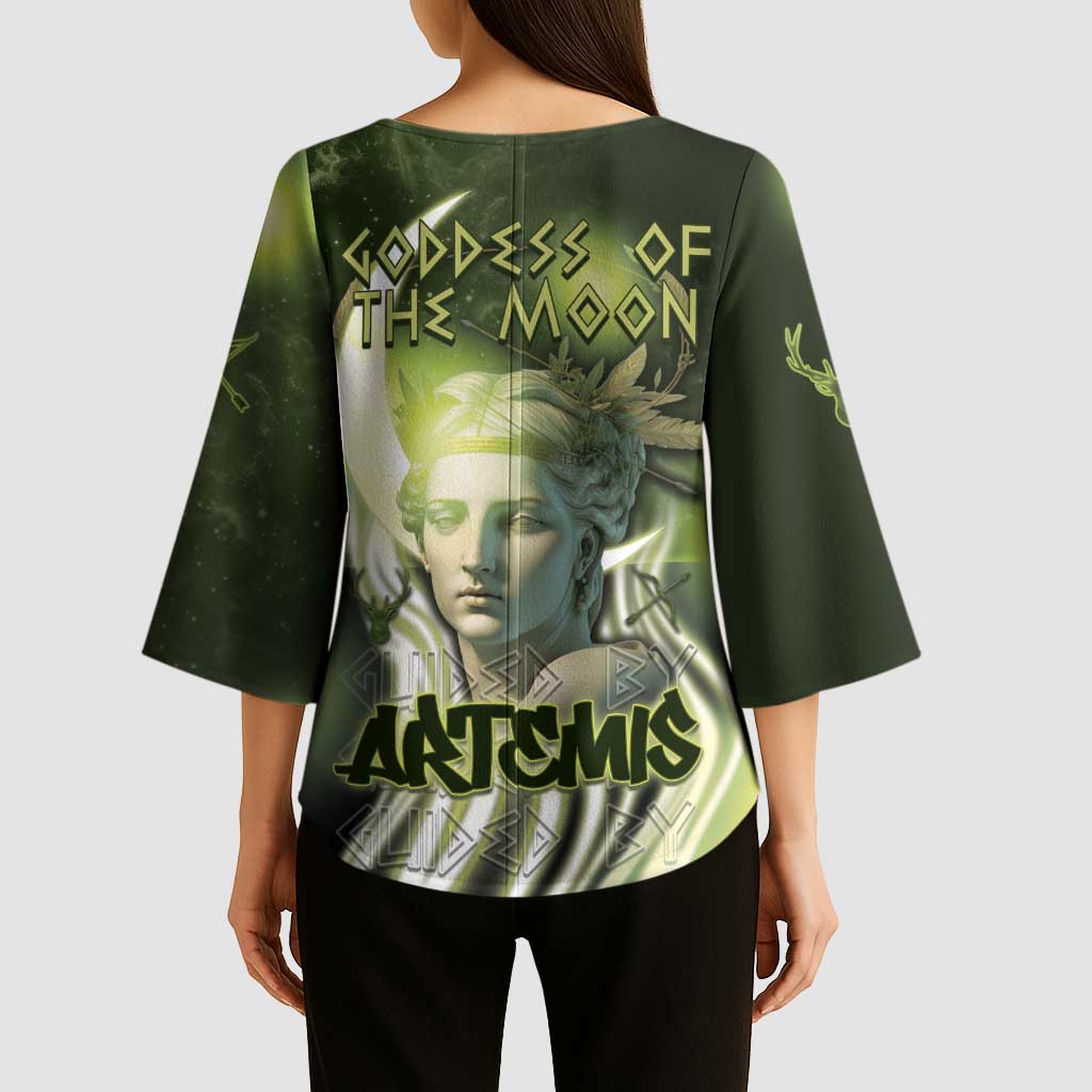 Ancient Greek Artemis Kimono Sleeve Blouse Goddess Of The Moon - Wonder Print Shop