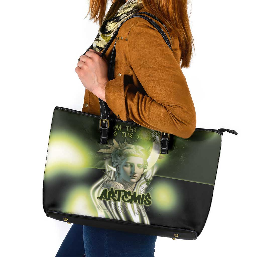 Ancient Greek Artemis Leather Tote Bag Goddess Of The Moon - Wonder Print Shop