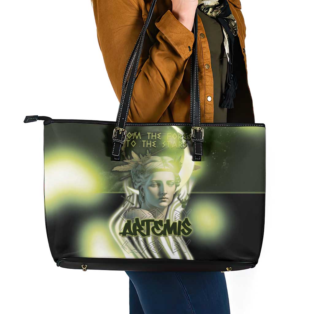 Ancient Greek Artemis Leather Tote Bag Goddess Of The Moon - Wonder Print Shop