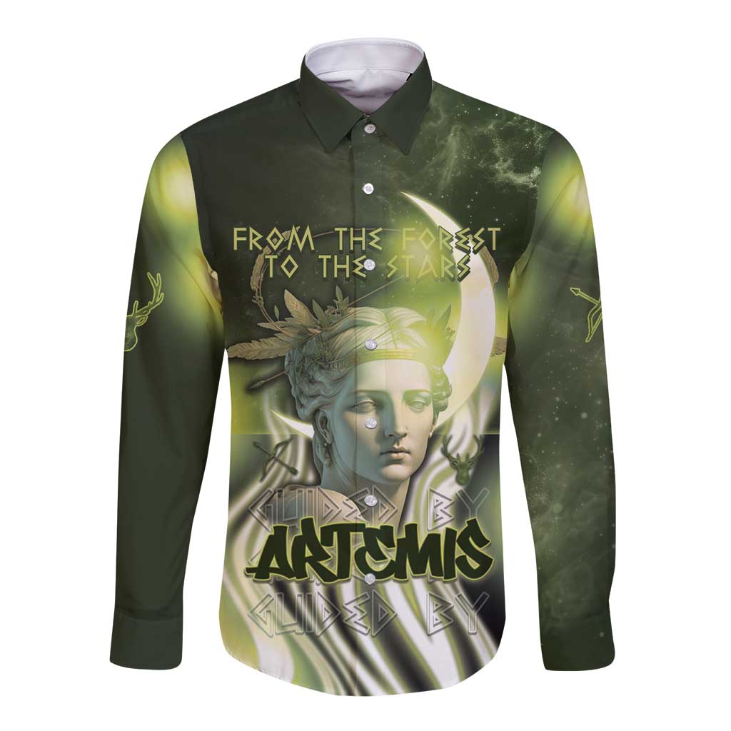 Ancient Greek Artemis Long Sleeve Button Shirt Goddess Of The Moon - Wonder Print Shop