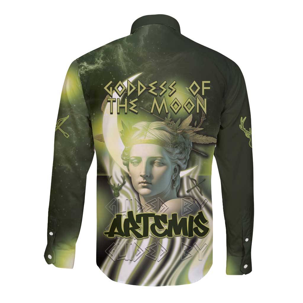 Ancient Greek Artemis Long Sleeve Button Shirt Goddess Of The Moon - Wonder Print Shop