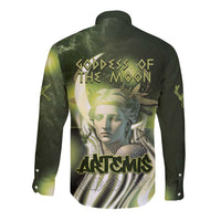 Ancient Greek Artemis Long Sleeve Button Shirt Goddess Of The Moon - Wonder Print Shop