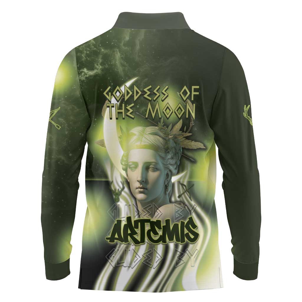 Ancient Greek Artemis Long Sleeve Polo Shirt Goddess Of The Moon - Wonder Print Shop