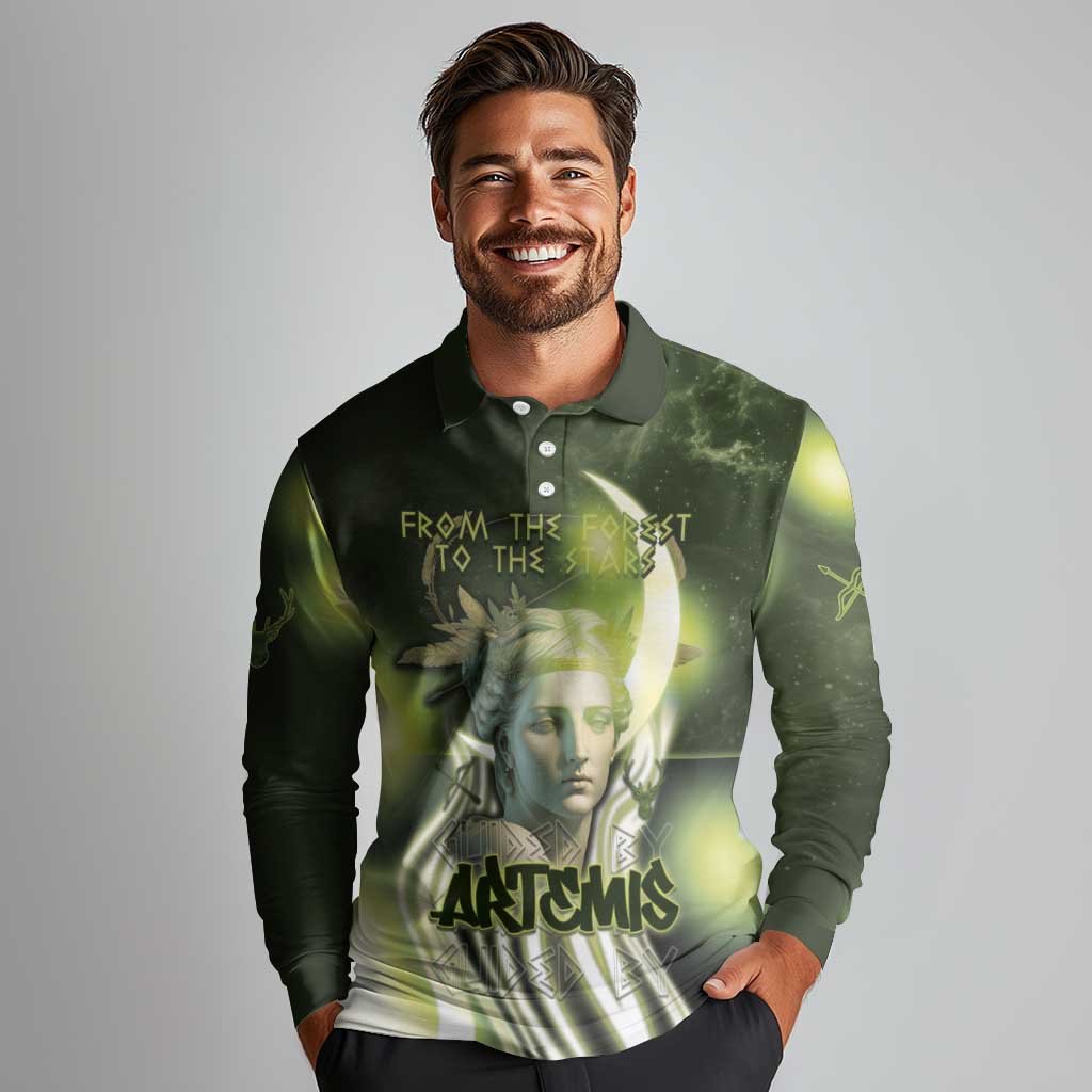Ancient Greek Artemis Long Sleeve Polo Shirt Goddess Of The Moon - Wonder Print Shop