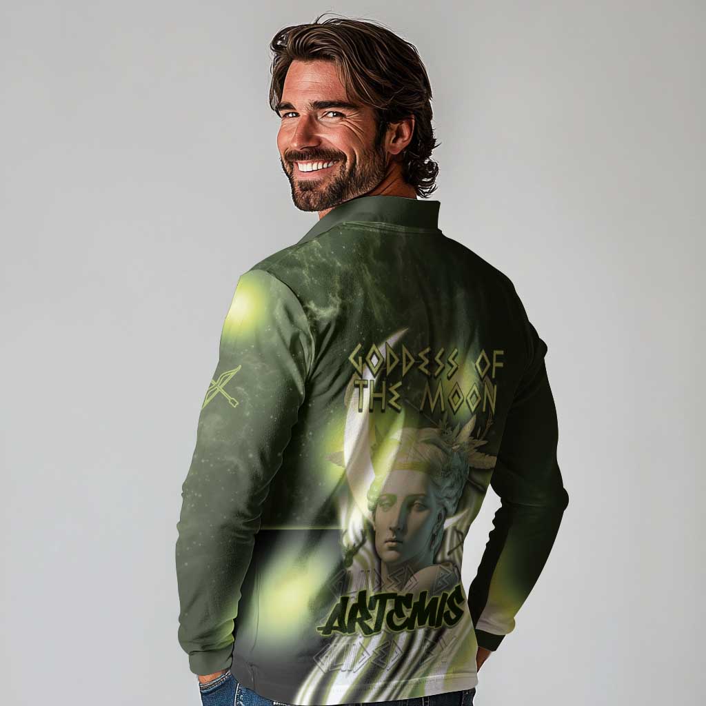 Ancient Greek Artemis Long Sleeve Polo Shirt Goddess Of The Moon - Wonder Print Shop