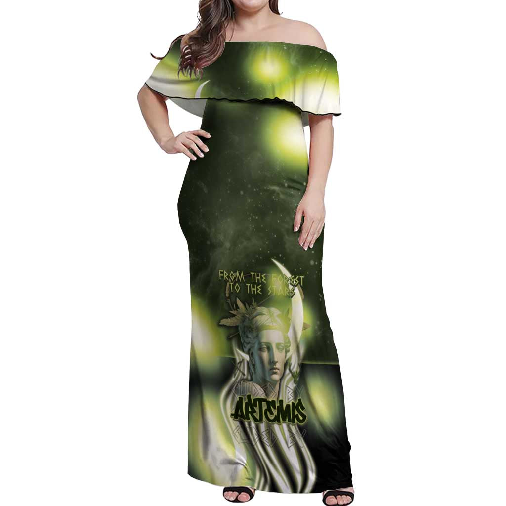 Ancient Greek Artemis Off Shoulder Maxi Dress Goddess Of The Moon - Wonder Print Shop