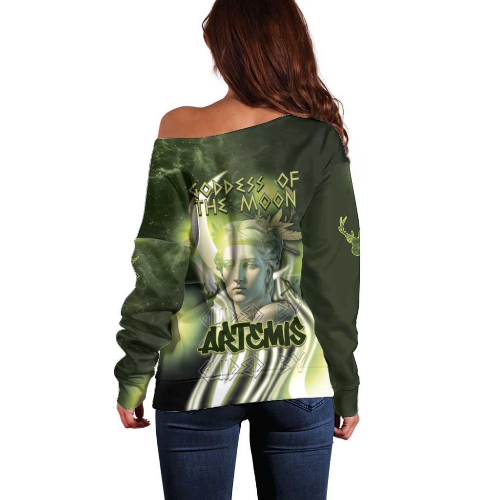 Ancient Greek Artemis Off Shoulder Sweater Goddess Of The Moon - Wonder Print Shop