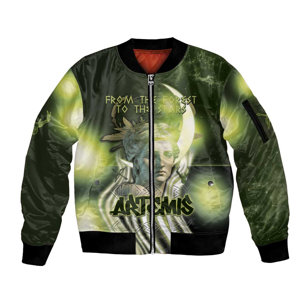 Ancient Greek Artemis Sleeve Zip Bomber Jacket Goddess Of The Moon - Wonder Print Shop
