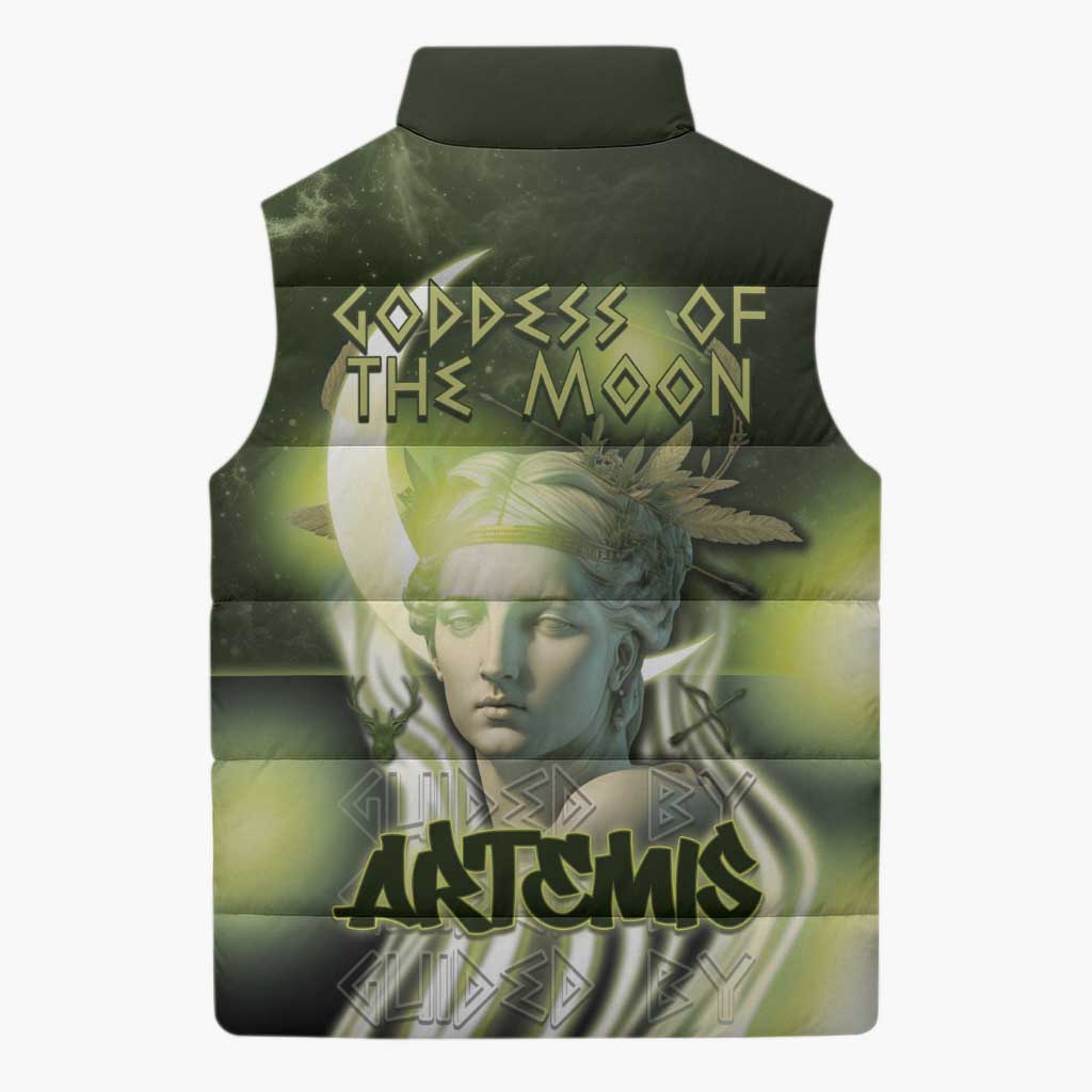 Ancient Greek Artemis Sleeveless Puffer Jacket Goddess Of The Moon - Wonder Print Shop