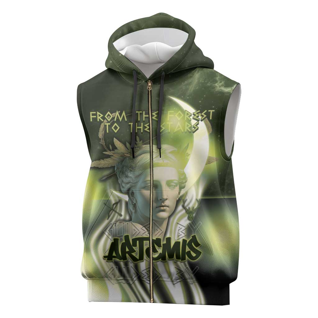Ancient Greek Artemis Sleeveless Zip Hoodie Goddess Of The Moon - Wonder Print Shop