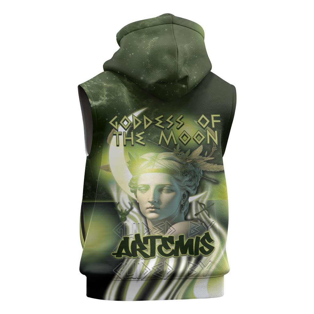 Ancient Greek Artemis Sleeveless Zip Hoodie Goddess Of The Moon - Wonder Print Shop
