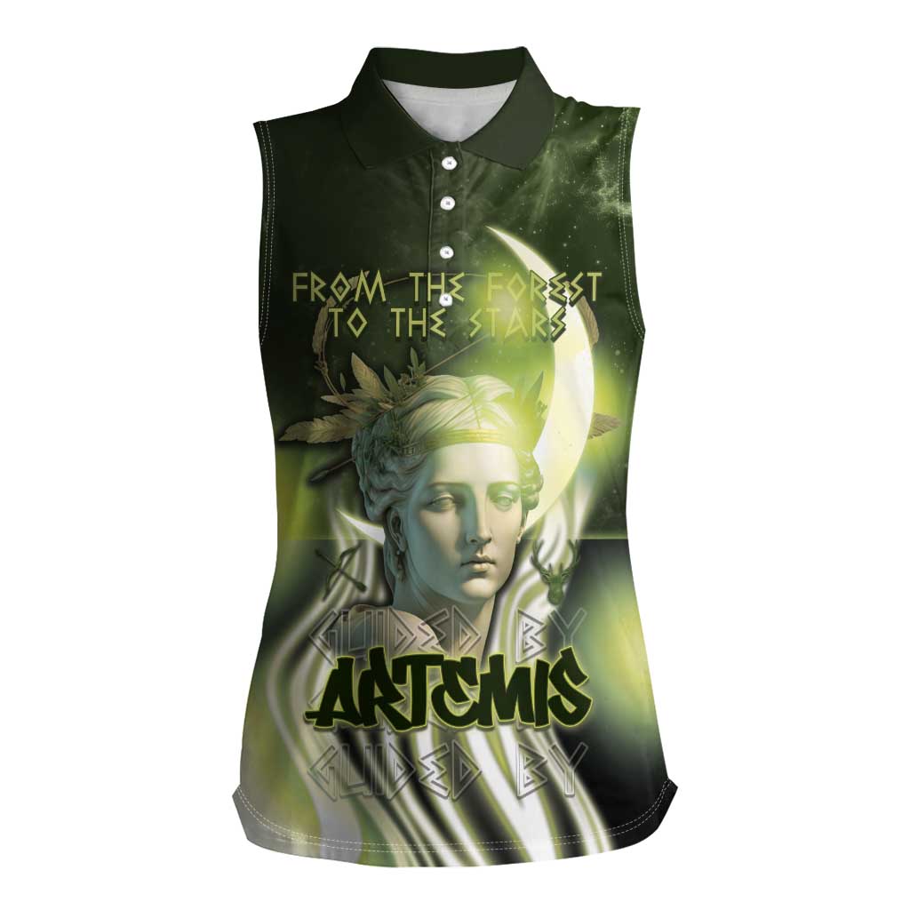 Ancient Greek Artemis Women Sleeveless Polo Shirt Goddess Of The Moon - Wonder Print Shop