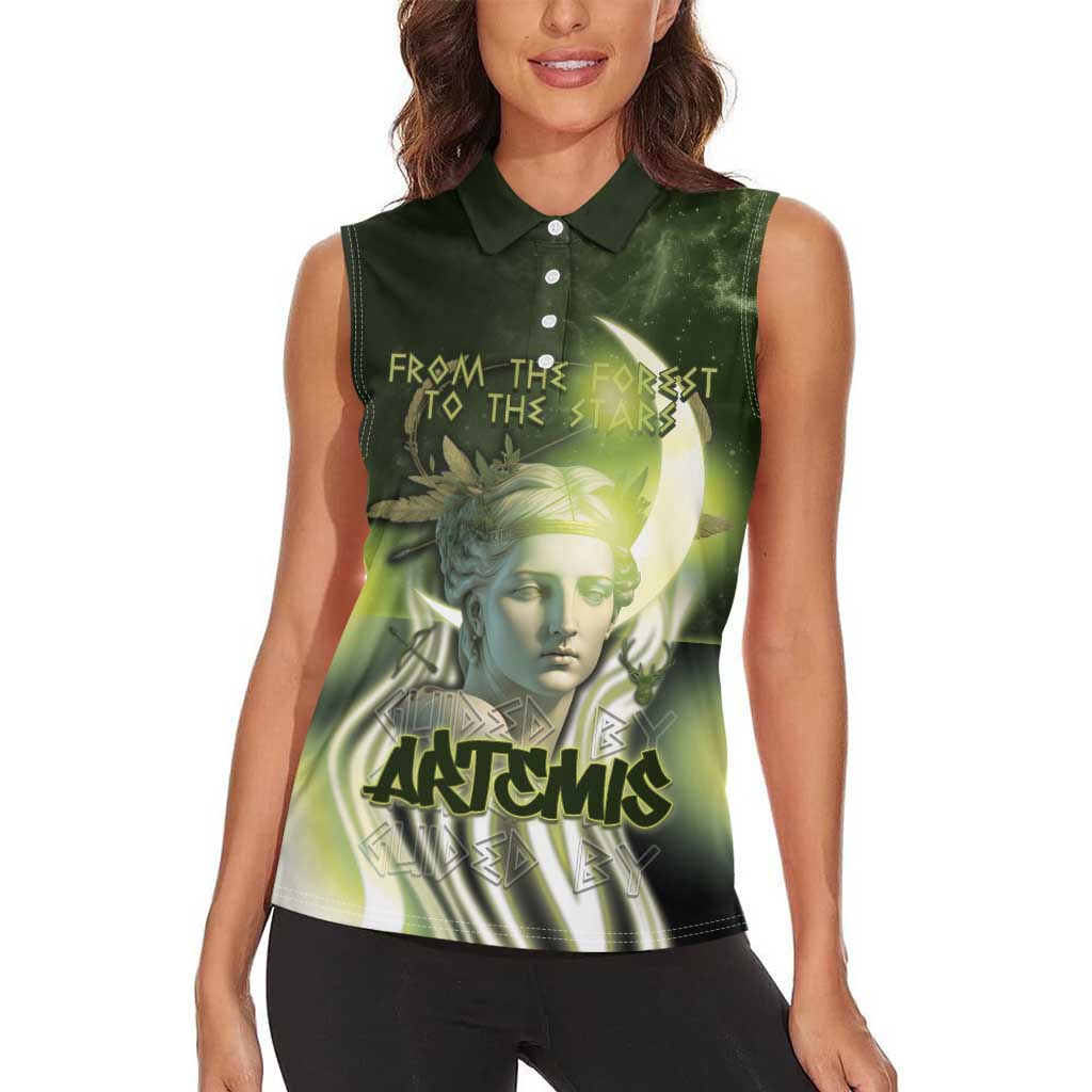 Ancient Greek Artemis Women Sleeveless Polo Shirt Goddess Of The Moon - Wonder Print Shop