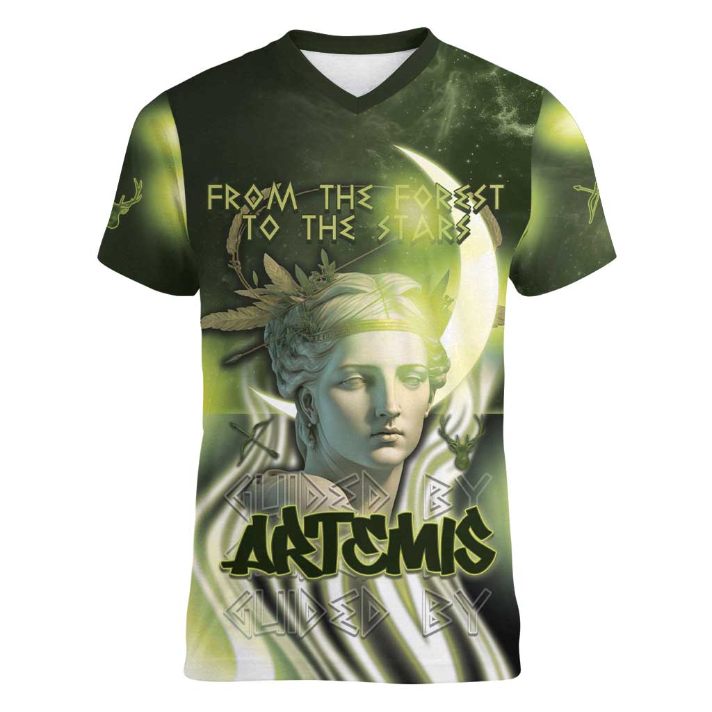 Ancient Greek Artemis Women V-Neck T-Shirt Goddess Of The Moon - Wonder Print Shop