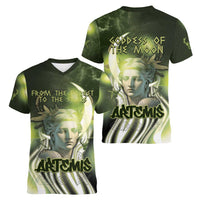Ancient Greek Artemis Women V-Neck T-Shirt Goddess Of The Moon - Wonder Print Shop