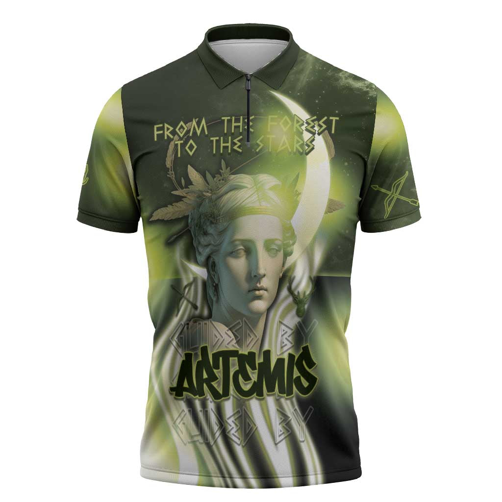 Ancient Greek Artemis Zipper Polo Shirt Goddess Of The Moon - Wonder Print Shop