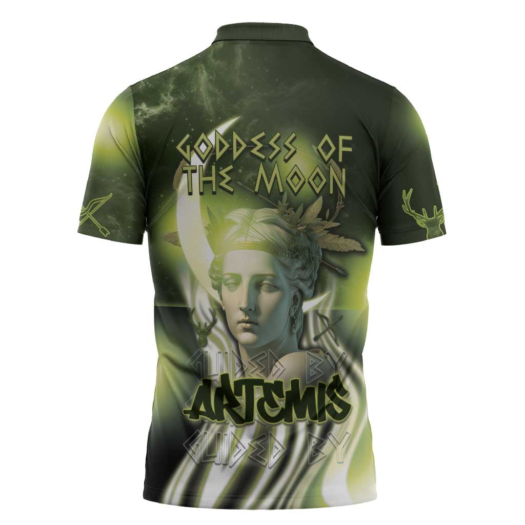 Ancient Greek Artemis Zipper Polo Shirt Goddess Of The Moon - Wonder Print Shop
