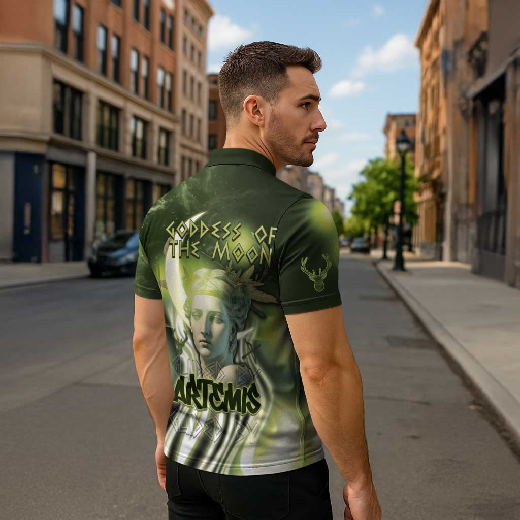 Ancient Greek Artemis Zipper Polo Shirt Goddess Of The Moon - Wonder Print Shop