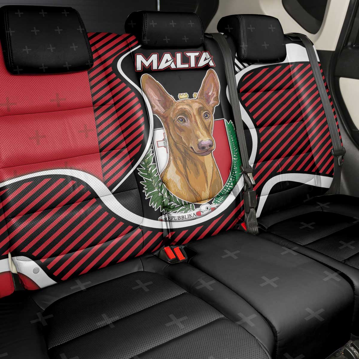 Malta Back Car Seat Cover Pharaoh Hound In Coat Of Arms - Wonder Print Shop