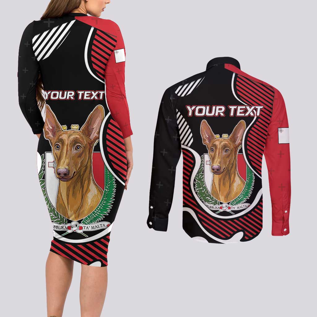 Personalized Malta Couples Matching Long Sleeve Bodycon Dress and Long Sleeve Button Shirt Pharaoh Hound In Coat Of Arms - Wonder Print Shop