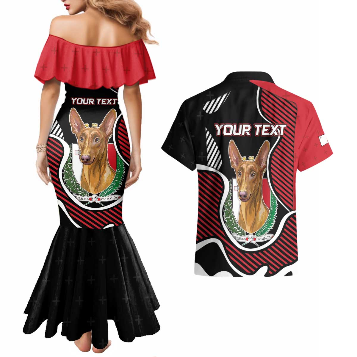 Personalized Malta Couples Matching Mermaid Dress and Hawaiian Shirt Pharaoh Hound In Coat Of Arms - Wonder Print Shop