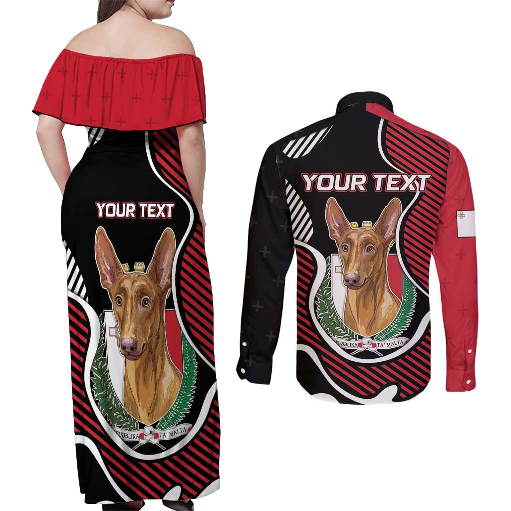 Personalized Malta Couples Matching Off Shoulder Maxi Dress and Long Sleeve Button Shirt Pharaoh Hound In Coat Of Arms - Wonder Print Shop