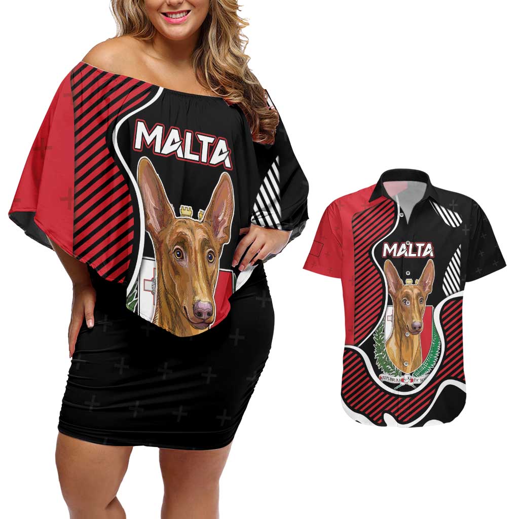 Personalized Malta Couples Matching Off Shoulder Short Dress and Hawaiian Shirt Pharaoh Hound In Coat Of Arms - Wonder Print Shop