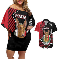 Personalized Malta Couples Matching Off Shoulder Short Dress and Hawaiian Shirt Pharaoh Hound In Coat Of Arms - Wonder Print Shop